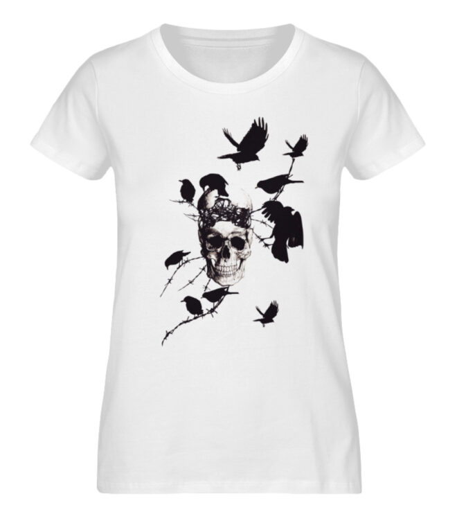Damen T-Shirt Mit Totenkopf und Vögel. - Damen Premium Organic Shirt-3