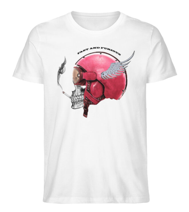 Herren T-Shirt Biker Skull weiß - Herren Premium Organic Shirt-3